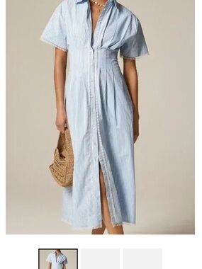 J Crew Wren Lace Trim Light Blue Striped Midi Dress